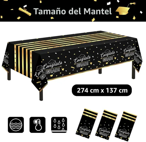 Miniatura 5 de Childom Paquete de 3 manteles de graduación, decoraciones de graduación de clase de 2026, decoraciones de fiesta de graduación, 54 x 108 pulgadas