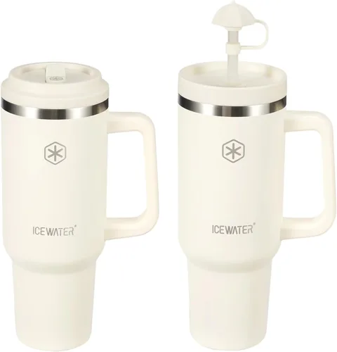 Miniatura 11 de ICEWATER Vaso de 40 onzas con 2 tapas (tapa y popote estándar), vaso aislado 100% a prueba de fugas con asa, apto para portavasos, botella de agua