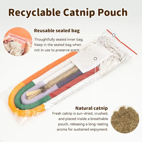 Miniatura 7 de Juguetes para gatos de interior, cuerdas para masticar 3 piezas y palo de vid plateada, 1 pieza con fruta de la agalla, hierba gatera recargable