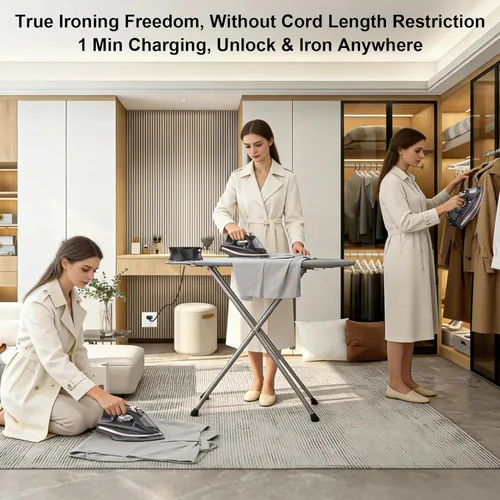 Miniatura 11 de Martisan Plancha inalámbrica para ropa, 1600 W, inalámbrico, calentamiento rápido, cable retráctil, base de carga de energía, suela de cerámica