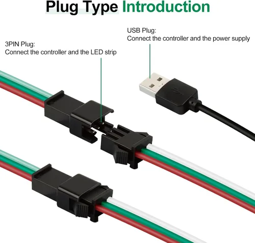 Miniatura 2 de RGBZONE Controlador LED USB de 5 V CC, control remoto inalámbrico RF de 21 teclas, controlador LED de 3 pines de 3.3 ft/3.3 pies, 5V WS2812 WS2811