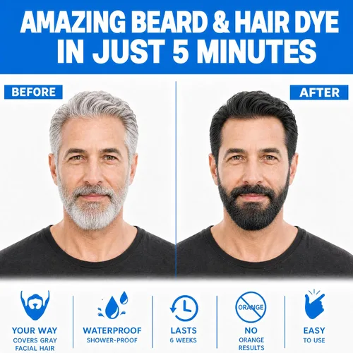 Miniatura 2 de Champú de tinte para barba y cabello negro para hombre 3 en 1, colorante herbario de larga duración para cabello gris, bigote y barba en minutos