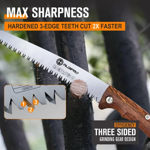 Miniatura 3 de ALDIPRO Sierra de mano plegable de 7 pulgadas con mango de madera de wengué auténtica y funda de cuero marrón de alta calidad, sierra de podar