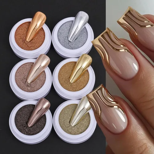 Juego de polvos de uñas cromados metálicos, 6 colores, espejo de cobre mágico, polvo cromado para uñas, purpurina holográfica, dorado, plateado,