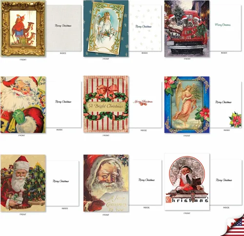 Miniatura 5 de The Best Card Company Juego de 36 tarjetas navideñas surtidas de 4 x 5.12 pulgadas con sobres para hombres y mujeres (diseños de 36 x 1) Vintage