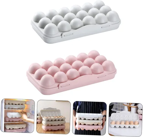 Miniatura 5 de SOLUSTRE Contenedor de huevos de 2 piezas, contenedor de 18 huevos, bandeja apilable de PP para huevos con tapa, bandeja de almacenamiento