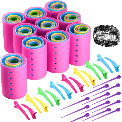 El juego de 141 rodillos para el cabello incluye 60 rodillos de plástico (multicolor, 6 tamaños)