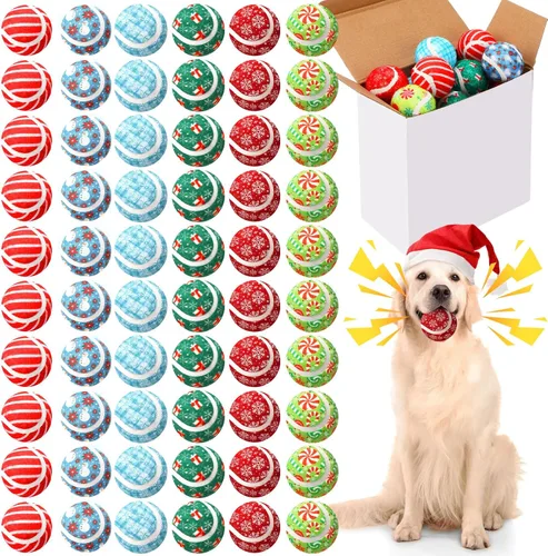 Miniatura 8 de Sosation Paquete de 6 pelotas de tenis chirriantes de Navidad para perros, pelotas de perro de 2.0 pulgadas, juguete interactivo duradero al aire