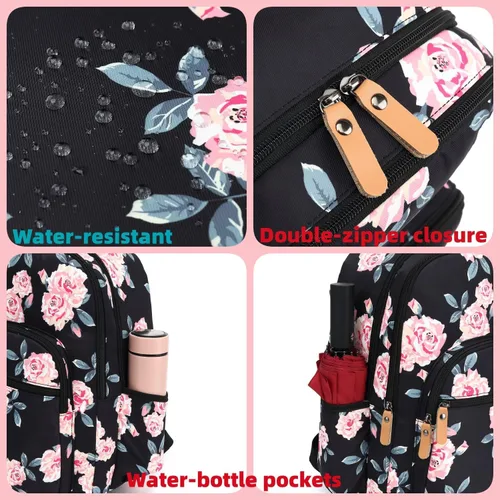 Miniatura 73 de Leaper Mochila para laptop para mujer: linda mochila floral para escuela, universidad, viajes, trabajo, mochila ligera para niños, Negro margarita