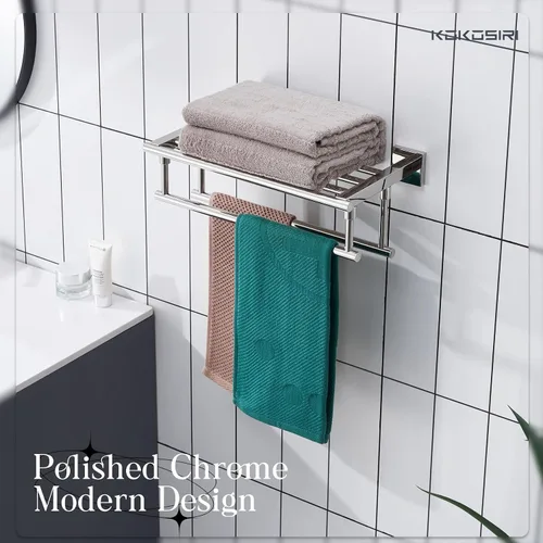 Miniatura 3 de KOKOSIRI Estante de Toallas de Baño con Soporte de Toallas de 16 Pulgadas con Barras de Toallas Dobles Montado en Pared, Acero Inoxidable Cromado