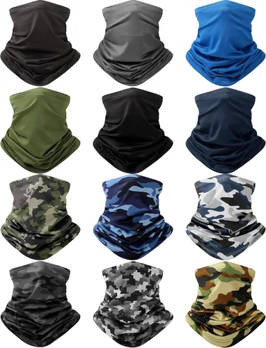 Miniatura 10 de Cuffbow Paquete de 12 polainas para el cuello, pasamontañas para hombres y mujeres, polaina refrescante para el cuello, bufanda de protección UV