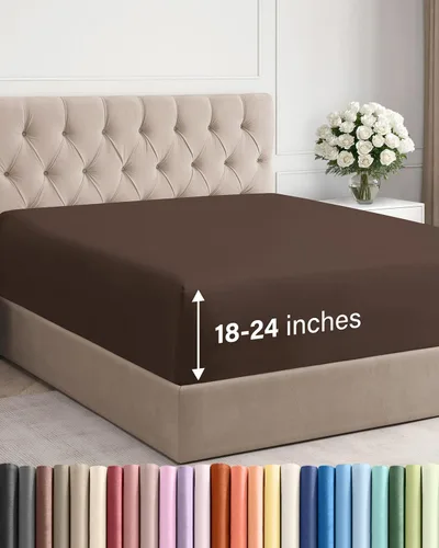 Miniatura 51 de Sábana bajera ajustable extra profunda tamaño completo – Sábana bajera individual de lujo para hotel únicamente – Se adapta fácilmente a colchones