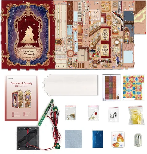 Miniatura 8 de Tonecheer - Kit de manualidades para rincón de lectura DIY para adultos, rompecabezas de madera 3D en miniatura con libro de música, casa
