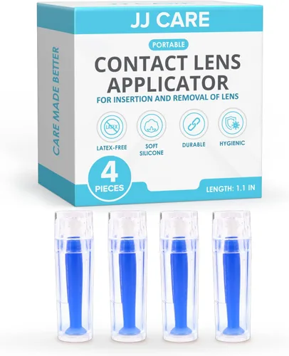 JJ CARE Aplicador de lentes de contacto – Paquete de 4 herramientas de succión para lentes de contacto duras, émbolo de contacto ocular de goma de