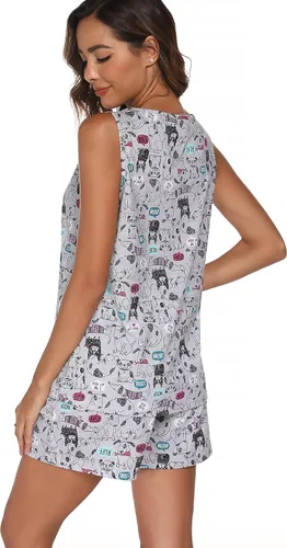 Miniatura 5 de ENJOYNIGHT - Conjunto estampado de pijama con parte superior sin mangas y pantalones cortos, para mujer