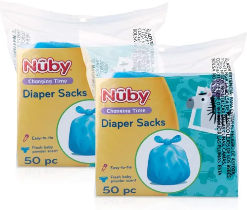 Nuby Bolsas desechables para pañales, aroma fresco de polvo para bebé, paquete de 2 (50 unidades cada paquete)