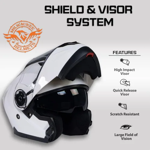 Miniatura 5 de Milwaukee Helmets MPH9816DOT 'Breeze' - Casco modular de motocicleta avanzado blanco para hombres y mujeres con visera desplegable
