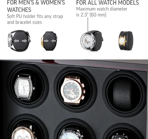 Miniatura 4 de Enrollador de reloj para relojes automáticos con cajón de almacenamiento, luz LED, pantalla LCD y control remoto (ébano + negro), Ébano + Negro