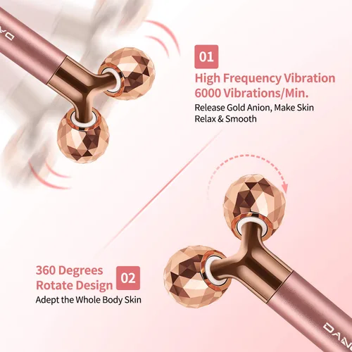 Miniatura 5 de Rodillo masajeador facial eléctrico 2 en 1, rodillo facial de oro rosa de 24 quilates, rodillo 3D y rodillo facial único en forma de media luna