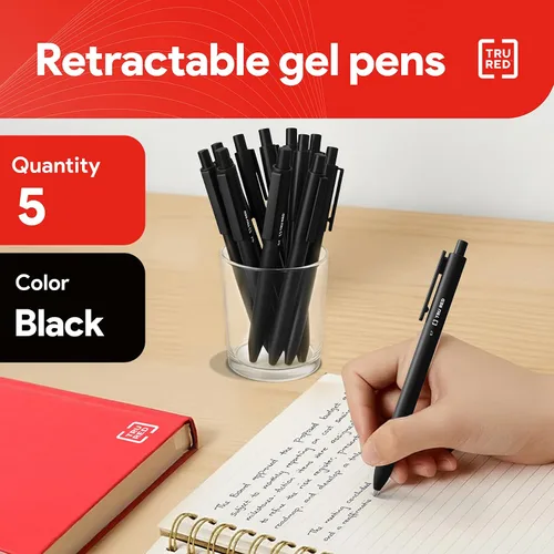 Miniatura 2 de TRU RED Bolígrafos de gel retráctiles, punta media de 0.028 in, tinta negra, paquete de 5 bolígrafos de secado rápido para notas sin manchas