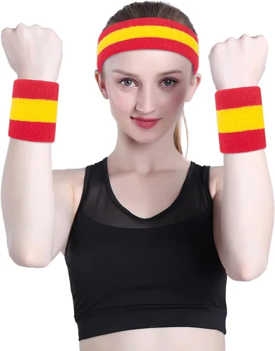 Miniatura 113 de ONUPGO - Conjunto de diadema y muñequeras deportivas para el sudor, hechas de algodón con bucles, muñequeras, contra humedad