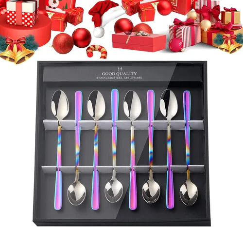 Miniatura 22 de YDware - Juego de cucharas de té helado de mango largo, cucharas doradas de cambio gradual de 7.87 pulgadas, cucharas de cóctel de acero inoxidable