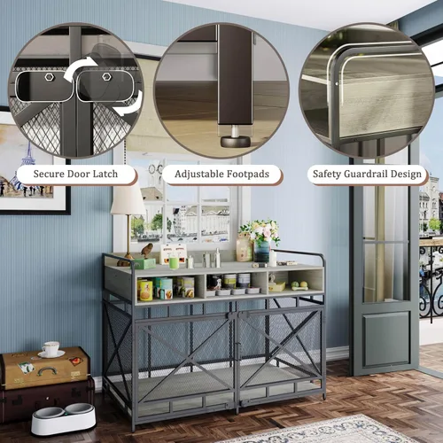 Miniatura 4 de Fulhope Muebles de Jaula para Perros, Mesa Auxiliar de Jaula para Perros de Madera Resistente de 48", Muebles de Perrera XL para Razas Grandes
