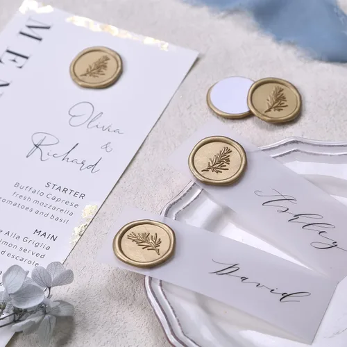 Miniatura 2 de UNIQOOO Pegatinas de Sello de Cera - Pegatinas de Sello de Sobre para Invitación de Boda de Romero, 100 Piezas de Pegatinas Metálicas Autoadhesivas