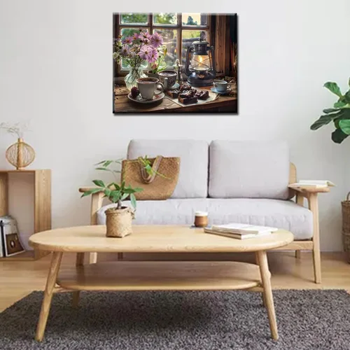Miniatura 2 de Kits de pintura por números para adultos principiantes, pintura al óleo sobre lienzo de 16 x 20 pulgadas, lámpara de flores y óleo, pigmento 4-Art-06