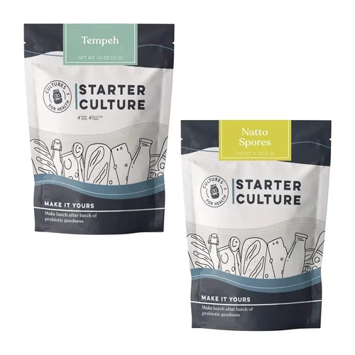 Cultures for Health Paquete de proteína vegana | 8 paquetes en total, incluye esporas de inicio para tempeh (x4) y Natto (x4) | Sustitutos de carne