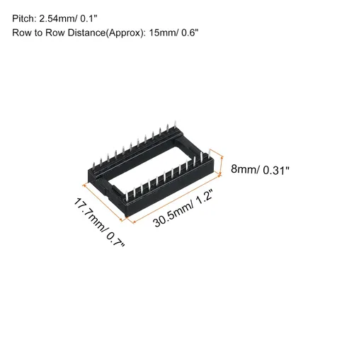Miniatura 2 de MECCANIXITY DIP IC Chip Socket Adapter Flat Pin 24P 0.100 in Paso 0.591 in IC Socket para chip de placa PCB, paquete de 30