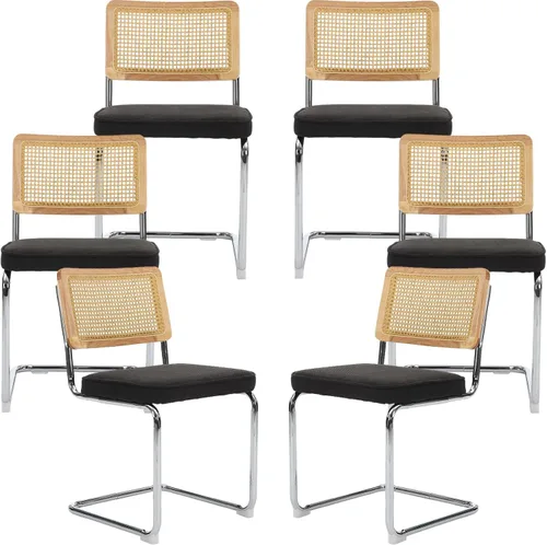 Miniatura 10 de ODUSE-DAILY Black Modern Rattan Dining Chairs Set of 4, Linen Fabric Upholstered Kitchen & Dining Room Chairs Set of 4, Sillas de Comedor, Cane