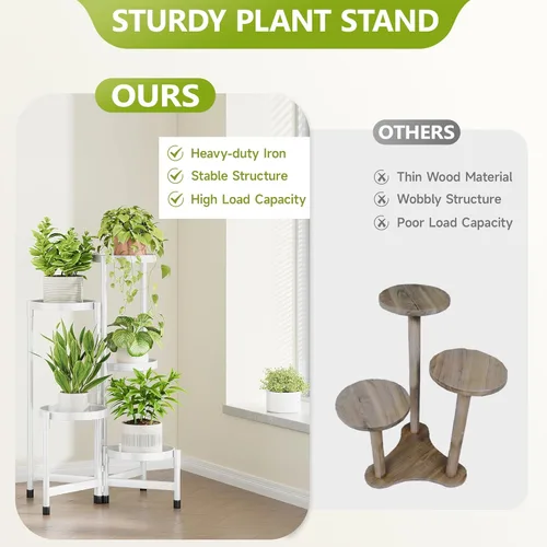 Miniatura 6 de Cawukege Soporte para plantas de 5 niveles para interiores, soporte escalonado para plantas al aire libre para múltiples plantas, estante de esquina