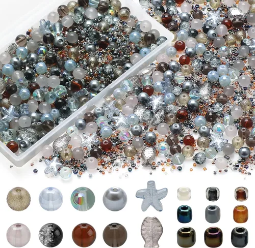 Miniatura 7 de Rired 27 Kit de 760 piezas de cuentas mixtas para manualidades, kit de fabricación de pulseras de cuentas de vidrio rosa, cuentas de cristal
