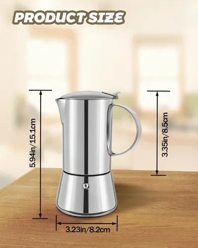 Miniatura 2 de Cafetera Express de acero inoxidable 304, 2 tazas de 3.3 oz/3.4 fl oz, cafetera italiana para el hogar, cocina y campamento, todas las estufas