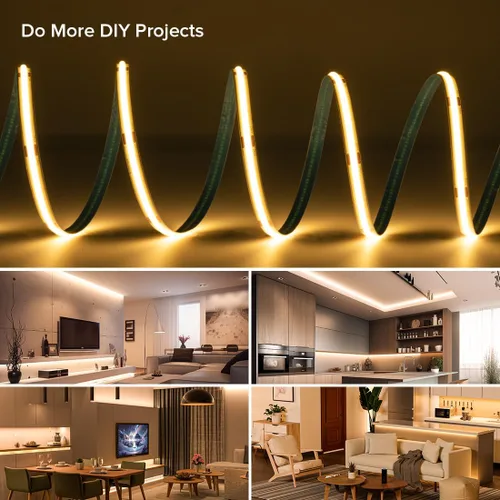 Miniatura 8 de Tira de luz LED COB de 32.8 pies, flexible, de alta densidad, tiras de mazorca, 24 V, blanco cálido, 2700 K, 480 LEDs/m, CRI 90+, regulable, 0.315