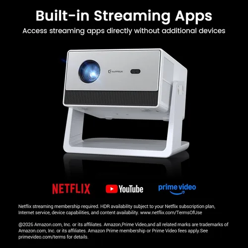 Miniatura 2 de Proyector inteligente ANSI 1500, proyector portátil con WiFi y Bluetooth, HAPPRUN 4K Full HD Home Theater con soporte de 270°, sonido Dolby
