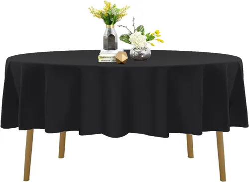 Mantel de poliéster lavable de 90 pulgadas, resistente a las manchas y a las arrugas, mantel decorativo para mesa de comedor, fiestas de bufé y Negro
