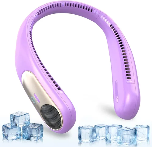 Miniatura 13 de Ventilador de cuello portátil, ventilador personal sin aspas, pantalla LED, 4 velocidades, recargable por USB de 6000 mAh, viento de enfriamiento