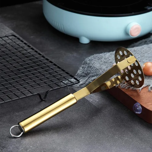 Miniatura 3 de Berglander Triturador de papas, resistente acero inoxidable dorado con chapado de titanio, triturador de frutas y verduras de cocina (dorado)