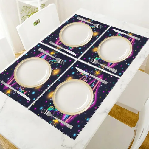 Miniatura 5 de Spaceship Alienes Rave - Juego de 6 manteles individuales resistentes lavables para decoración de mesa de cena y fiesta