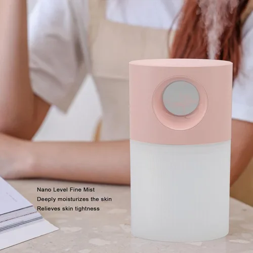 Miniatura 2 de Mini humidificador, humidificador pequeño de niebla fina de nivel nano con luz ambiental colorida, bajo ruido, 11.8 fl oz, gran capacidad, Rosa