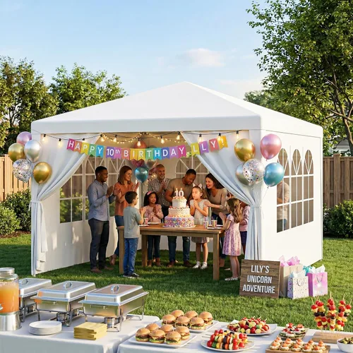 Miniatura 7 de LEMY Tienda de Fiesta, Carpa Gazebo para Exteriores de 10'x10' con Paredes Laterales Removibles y Ventanas, Tienda Blanca Resistente al Agua