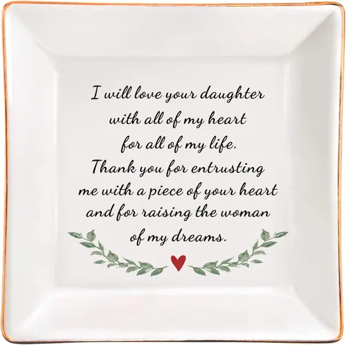XJF Mother of The Bride, Mother of the Groom - Plato decorativo de cerámica para anillos de la madre del novio