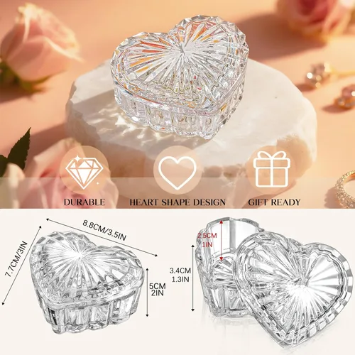 Miniatura 12 de kanpura Joyero de cristal en forma de corazón, caja de dulces con tapa, caja de almacenamiento para aretes, collar, pecho, caja de almacenamiento