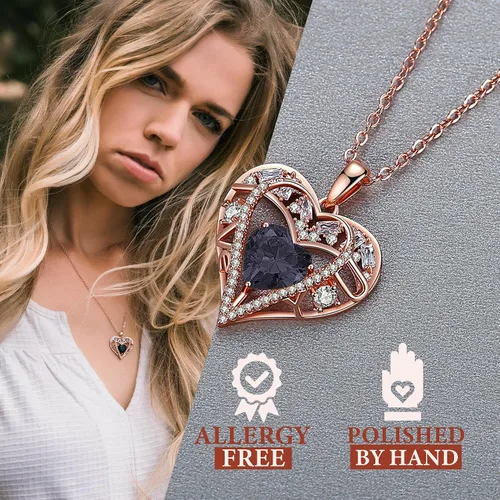 Miniatura 22 de Collar de cristal de 5 corazones, chapado en oro rosa de 18 quilates, colgante con cadena de plata de ley 925 de 18 + 2 pulgadas, joyería de piedra