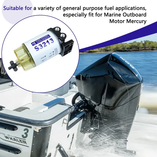 Miniatura 5 de Filtro de combustible separador de agua compatible con motor fueraborda Mercury Marine con púas de 3/8 pulgadas x 1/4 pulgadas NPT accesorios que