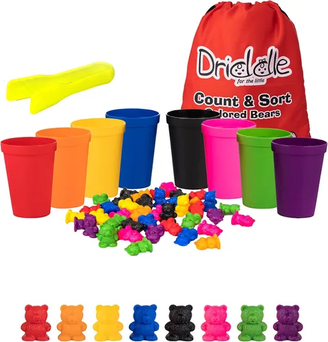 Miniatura 10 de Driddle Osos coloridos para contar con tazas a juego, 100 osos, juguete de aprendizaje de reconocimiento de clasificación, cuenta y color para niños