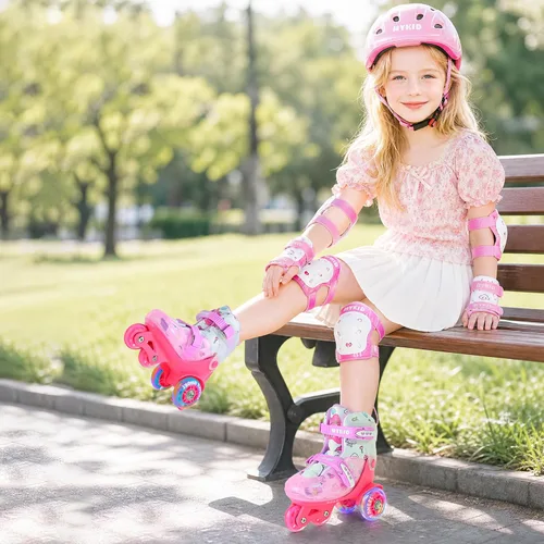 Miniatura 8 de HYKID Patines de Ruedas para Niños Pequeños, 4 Tamaños Ajustables, Iluminación Divertida, Tipo de Seguridad de Tres Puntos, Parte Superior Ángel