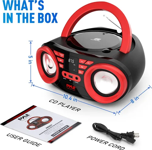 Miniatura 7 de Pyle Reproductor de CD portátil Bluetooth Boombox altavoz - Radio estéreo AM/FM y sonido de audio, compatible con CD-R-RW/MP3/WMA, USB, AUX